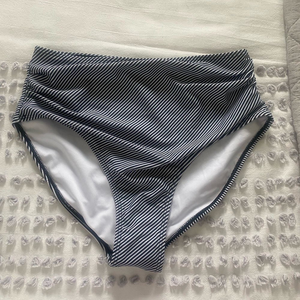 Striped High-Waisted Swim Bottoms